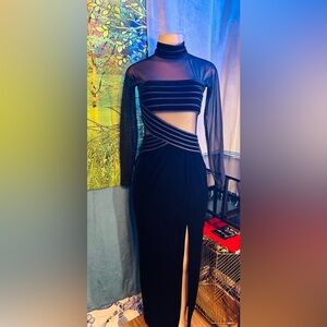 Cache Black Velvet & Sheer-Panel Cutout Maxi Dress:NWOT’s